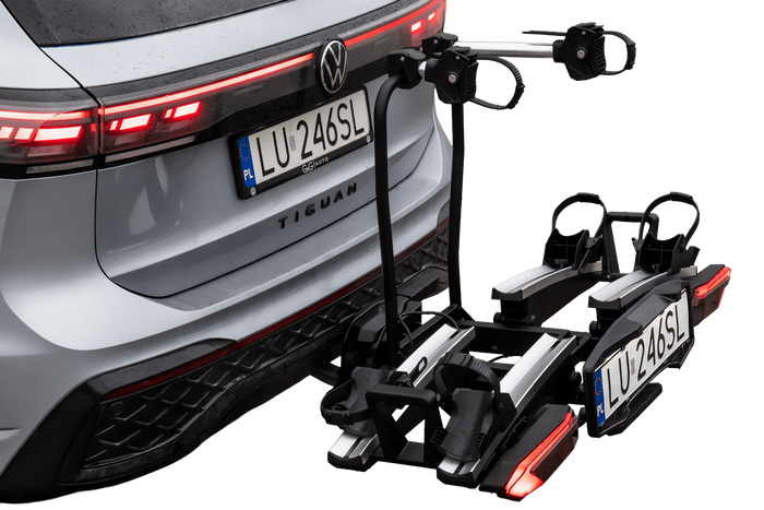 Inter Pack Velox 2 LED – faltbarer Anhängerkupplungs-Fahrradträger für 2 Fahrräder mit LED-Beleuchtung