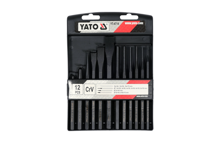 YATO YT-4714 Meißel und Stempel, Set mit 12 Teilen.