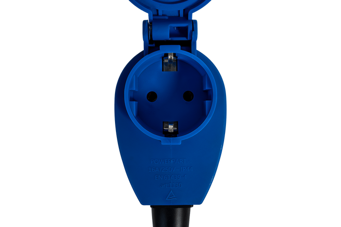 MANTES 2P+E abgewinkelter CEE-Stecker mit zusätzlicher Steckdose 16A 230V