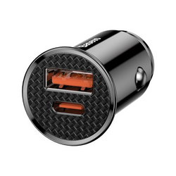 BASEUS Runder Kfz-Ladeadapter aus Kunststoff mit USB-A- und USB-C-Anschluss (30 W)