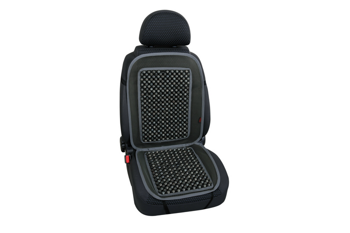 LAMPA Evoluzione graues Sitzkissen mit Holzperlen, Autositzmatte