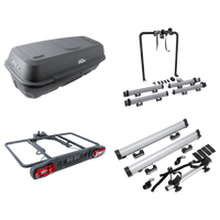 Plattform mit Anhängerkupplungsbox + Adapter für den Transport von 3 Fahrrädern Inter Pack Re-Cargo