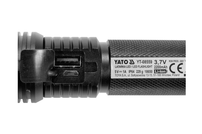 YATO YT-08559 LED 900lm Multifunktions-Taschenlampe, Powerbank, Flaschenöffner, Notfallhammer