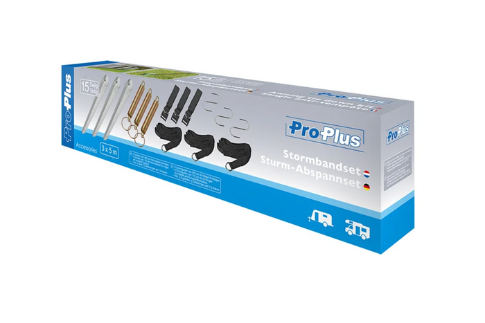 Set mit drei ProPlus 361724 Sturmbändern für 3x5m Markisen und Campingmarkisen
