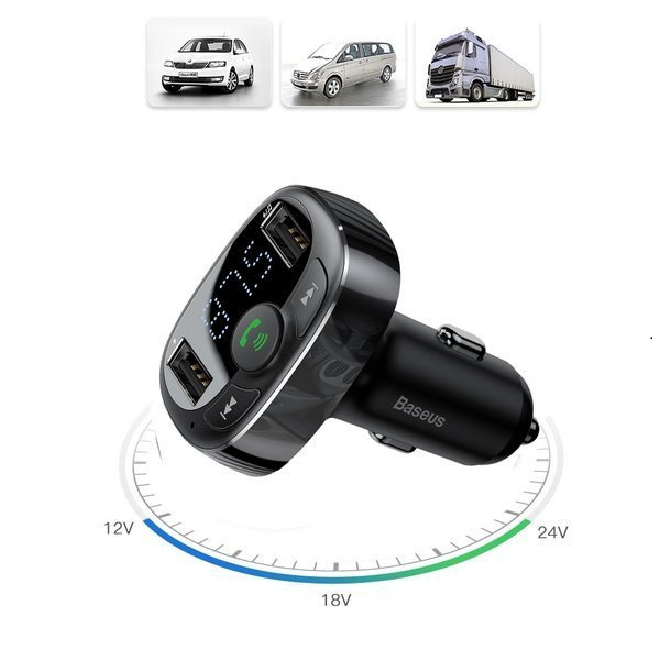 BASEUS T FM-Transmitter mit Bluetooth 4.2, MP3-Player, Kfz-Ladegerät und 2x USB 3,4 A