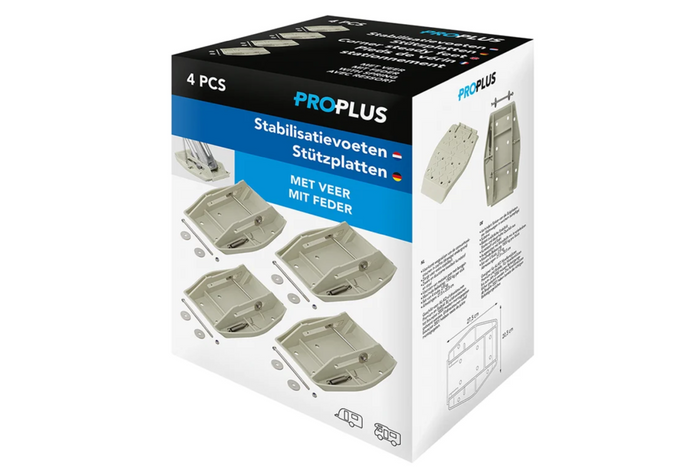 Satz mit vier ProPlus 361519 Anhängerstabilisierungs-Stützplatten mit Feder, 20,5 x 27,5 cm