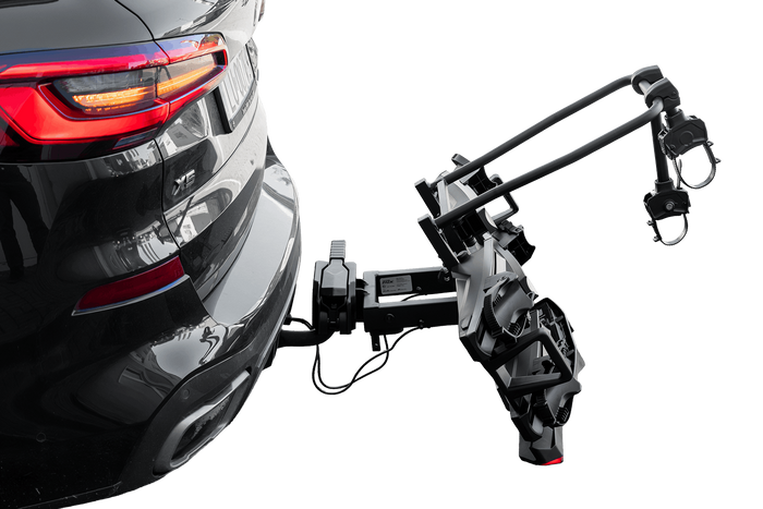 Inter Pack Velox 2 LED - faltbarer Anhängerkupplungs-Fahrradträger für 2 Fahrräder mit LED-Beleuchtung (schwarz)