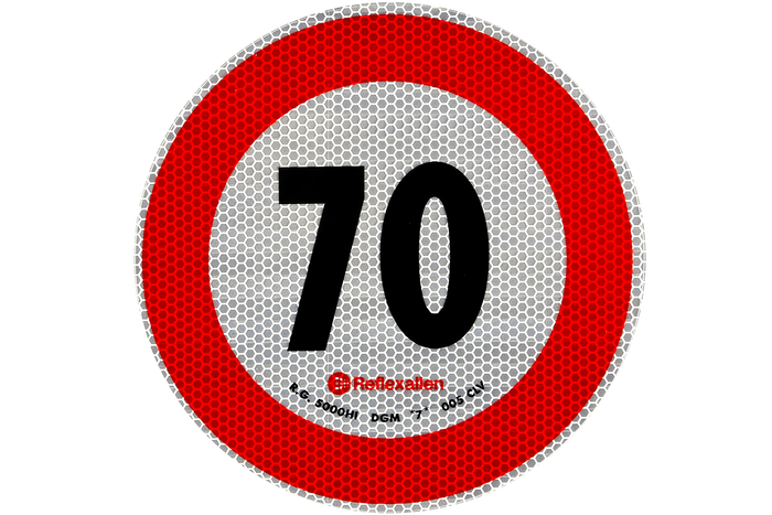 Reflektierender Aufkleber LAMP Geschwindigkeitsbegrenzung 70 km/h Schild B-33