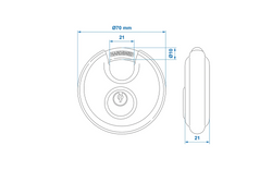 Set aus zwei ProPlus 341319S runden Vorhängeschlössern, Scheibenschlössern, 70 mm