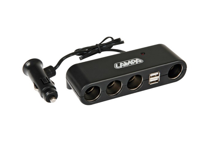 Zigarettenanzünder-Steckdosenverteiler LAMP Mehrfachsteckdose 4x 12/24V + 2x USB