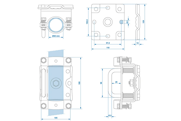 Klemme für ProPlus 341532V01 Stützrad mit Neigungsfunktion 48 mm